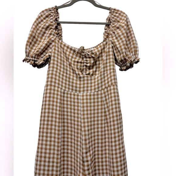 Mable Amaya gingham plaid puff short sleeve jumpsuit, cognac, small - Picture 4 of 11